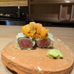 天ぷら 心斎橋 一哲 - A5ランク和牛の雲丹肉