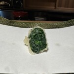天ぷら 心斎橋 一哲 - 縮みほうれん草