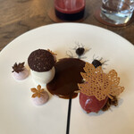 Restaurant Lieffroy - ⑫マスカルポーネパフェ 松ボックリのピクルス 野生ブラックベリーソルベ キャラメルコーヒーソース ヘーゼルナッツクリーム