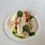 Restaurant Lieffroy - ⑧イシビラメとスフレの網脂包み蒸し焼き ムール貝ソース ローズヒップと塩漬けレモン