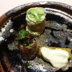 満愛貴 -  焼き物　えんどう豆ムース　蝦蛄えびかにつめ　