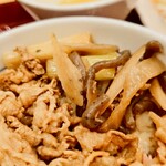 なか卯 - 長葱、糸蒟蒻、牛蒡を添えてくれます。