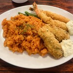 グリルママ - デュエット(チキンライスとエビフライ)、カキフライ追加