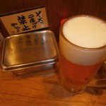 Kushikatsu Dengana -  お疲れさんセット（串かつ5本セット＋ドリンク：税込802円）の生ビール