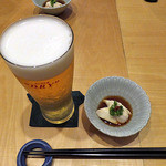 天ぷら処 こさか -  生ビール ＆ お通し（白子ポン酢）（２０１４年５月）