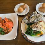 ステーキ・洋食のTANTO屋 - パスタ（渡り蟹のトマトソース）、鯛と魚介のポワレ　2024.12