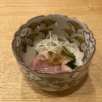 日本料理 e. - 鴨ロースと白茄子のお浸し。土佐酢ジュレがまだ暑かった初秋に爽やか。