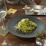 パーラーつばめ - 自家製ベーコンとピスタチオの生パスタ