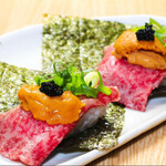 生肉専門店 焼肉 金次郎 - 極上サーロインのウニトロ手巻き