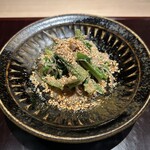 料理屋 稲家 - 煮蛤と下仁田蒟蒻と舞茸　せりと胡麻