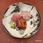 御料理 寺沢 - 赤貝と若鰤に真鯛の造り