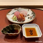 御料理 寺沢 - 赤貝と稚鰤と真鯛の造り