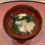 御料理 寺沢 - あわびと蓮根真薯にルッコラの椀物