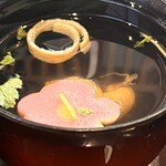 武蔵屋 - 肝吸い、生麩の下で見にくいですが、ふわっと肝が美味しい。