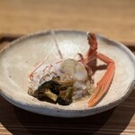 日本料理FUJI - ②赤座海老の炭火焼き、身は味噌と共に、素揚げブロッコリー