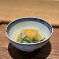 日本料理FUJI - ①大根の炊き物、生唐墨、九条ねぎ、水菜と共に