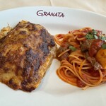 277930104 - 大好きなラザニアと、牛肉とじゃがいもが入ったアラビアータ