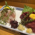 味のまる藤 - スズキ昆布じめ、クジラ刺身