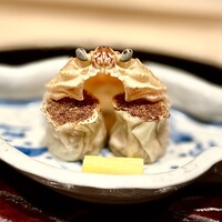 日本料理 研野 - ❹セコガニの焼売、黄韮の土佐酢漬け