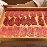 寿司 赤酢 - 鮪　上から中トロ、赤身漬け、大トロ