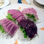 喜美松 - もつ刺し盛り合わせ（レバ、ハツ、キャン玉、生ガツ）