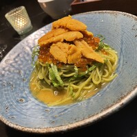 GINZA 我歩 - 雲丹といくらと大葉の冷やし茶蕎麦