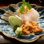懐石料理 桝田 -  お造り<鯛、あぶらめ、雲丹>