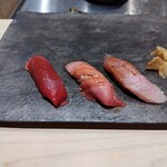 銀座のみこ寿司 - ぶり、中トロ、赤身