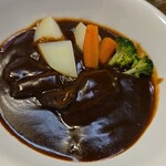 キッチン ブルー グローブ - 反対側から、大きなブロックの牛タン