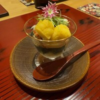おおたに - 先付
                    せいこ蟹と百合根、法蓮草のゼリー寄せ土佐酢