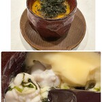 旬菜 おぐら家 - 白子の茶碗蒸しにアオサ(だっけな…)を載せたもの。我は海の子茶碗蒸しと勝手に命名。