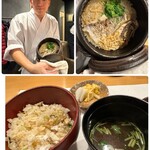 旬菜 おぐら家 - 鯛の炊き込みご飯。イケメン兄さんが配膳してくれました。