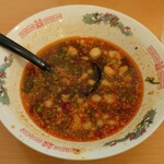 ごはん処 藤井堂 - 赤の尾道ラーメン 食べ始めから終盤のスープの状態 (2024.12.26)