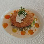 フィエルテ - 前菜一品目〜赤海老、アボガド、アホブランコを使った一皿