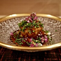 四ッ谷 みね村 - 山口県 河豚ぶつ(身 身皮 皮)の御造り 白菜の芯 鮟肝ペースト ポン酢ジュレ