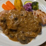 キッチン ブルー グローブ - 正面から、茸タップリなソース