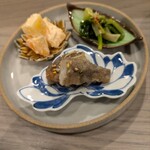 季肴 からはし - 柿と金柑の白和え、メヒカリ、ワケギの醤油和え