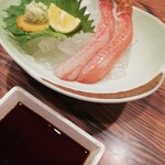 ふぐとかに 太閤ふぐ - カニ足刺身   (蟹の味あるので醤油なしで)