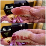 スシロー - 上 鮪中とろ(1貫) 180円×2
下 活〆真鯛(2貫) 180円