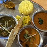 やっぱりインディア - インデアンターリー 南インド風シーフードカレー(辛口)&ほうれん草ポークカレー(中辛)&長芋なすしめじカレー