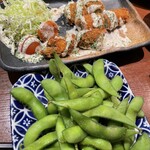 炭屋 串兵衛 - アスパラ一本揚げはフライです。トマトもシャキシャキでした。