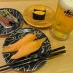がってん寿司 - 生ビール＆ウニ（奥さん用）