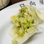 青竹手打ラーメン 日向屋 - ▪︎餃子、カット・野菜たっぷり