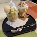 和cafeちゃちゃ - スイートポテトのパルフェ、キャラメル&ビスケットon the 抹茶ミルクフラッペ