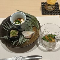 銀座 蟹 あかつき - 前菜(ボラの白子・数の子・ブリ大根・河豚の煮こごり)
