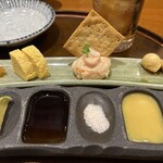 串亭 日本橋三越前 - だし巻き、たらこポテト、モッツァレラの醤油漬け
