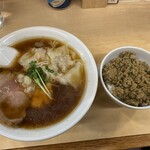 手打ち麺処 好き酒師 - 海老ワンタンメン醤油＋ひき肉生姜ご飯