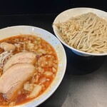 豚風。 - つけ麺（1,200円）＋燻製うずら（150円）＋ショウガ（50円）、ニンニクコール
