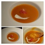 大どころ - 熊本産完熟トマトと未来コーンの冷製スープ。 
      熊本はトマト日本一とか。程良い酸味とコーンの甘味がよく合い冷たい食感もよく美味しい品です。 