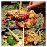 大どころ - 主人の短い指と比べても大きさがお解りいただけるかと・・ 
      身は軽く揚げて中華風のタレがかけられていますが、このタレが絶妙なのです。 
      味噌まで丁寧に頂きました。^^ 